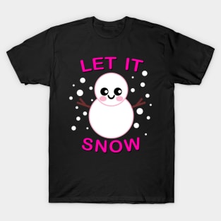 Let it snow. Cute Kawaii Smiling Snowman with snowflakes T-Shirt